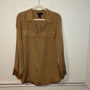 Lane Bryant Brown Front Quarter Zip Long Sleeve Blouse Size 18/20